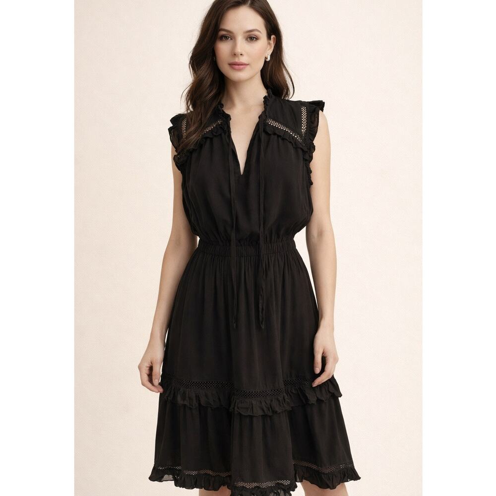 Sweet Lovely By Jane Ruffled Romance Black Midi Dress